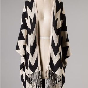 Oversized Black and Beige Blanket Poncho